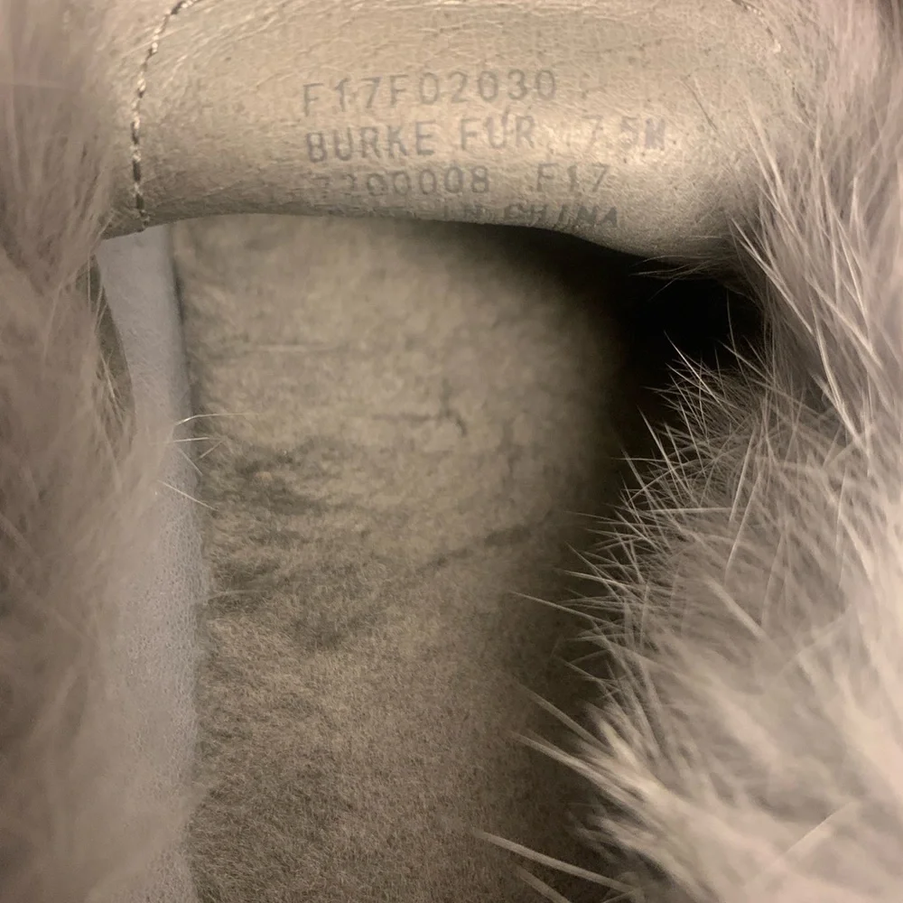 RACHEL ZOE Grey Suede Slip Ons Burke Fur Sz 7.5M Women’s GUC